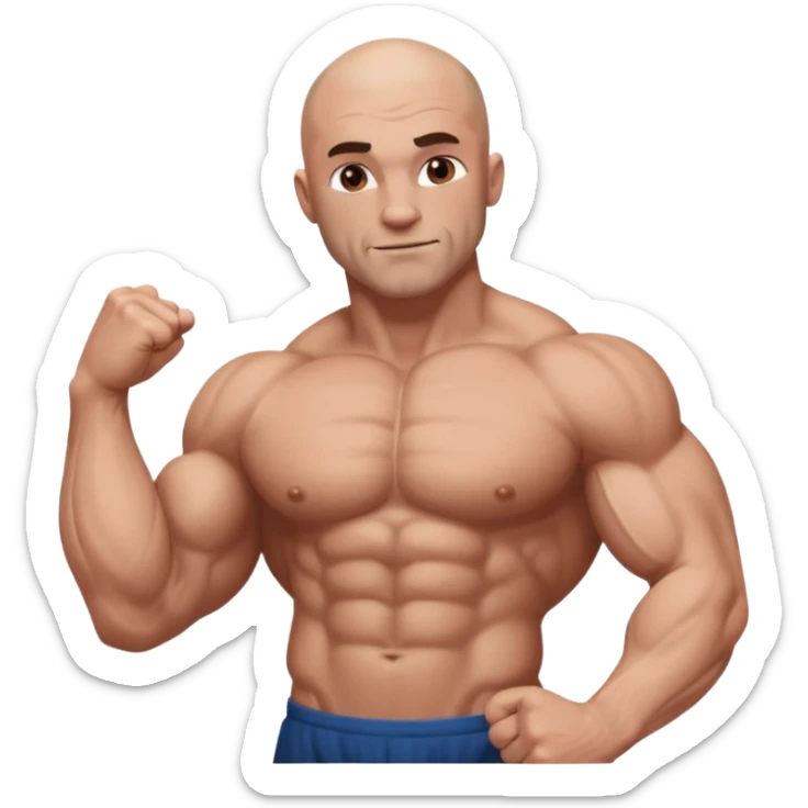 White skin, Shirtless, brown hairy chest, Bodybuilder, big biceps and shoulders. Bald head sticker