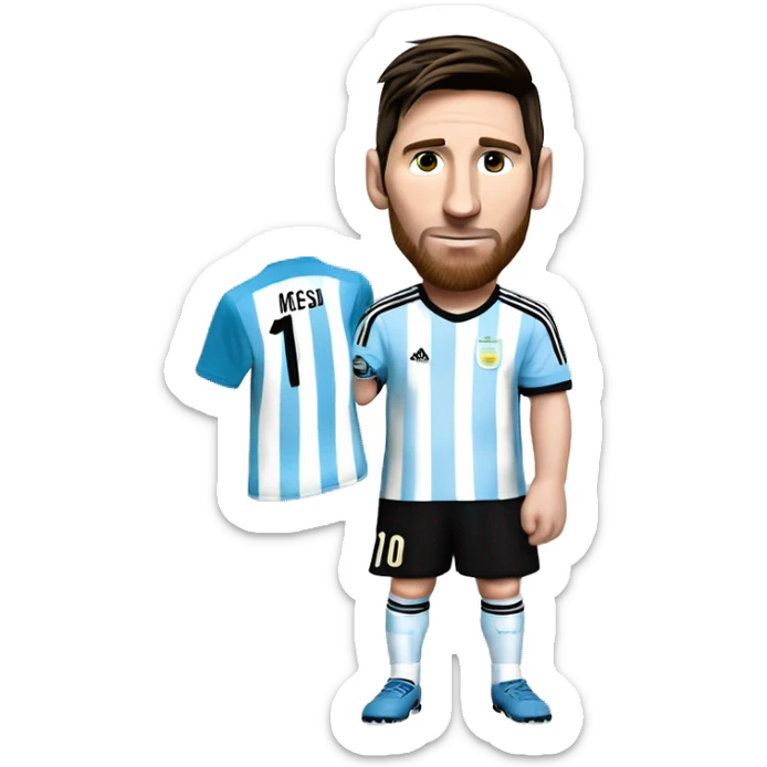 Messi vestido con la camiseta de argentina, levantando la copa del mundo sticker