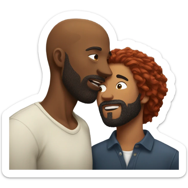 Man with red hair kisses black man with beard and short dread locks sticker