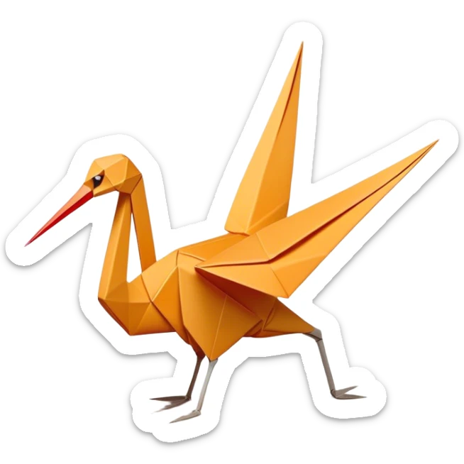 Cinematic Realistic Origami Crane Emoji, featuring a beautifully folded paper crane with crisp, delicate edges and intricate creases. The elegant structure casts soft shadows under warm, natural lighting, with a subtle texture of fine paper enhancing its serene and symbolic presence. sticker