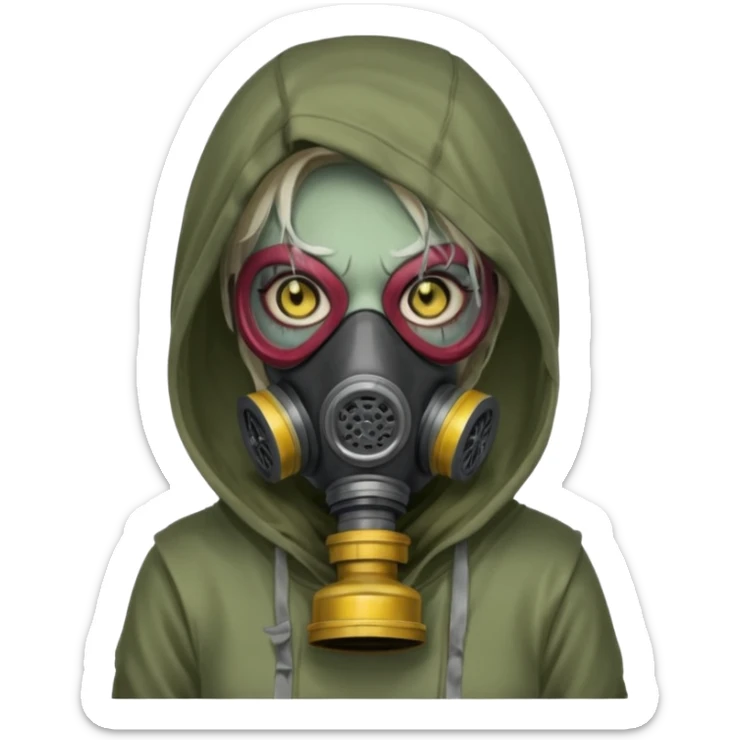 Zombie in gas masks woman hoodie sticker