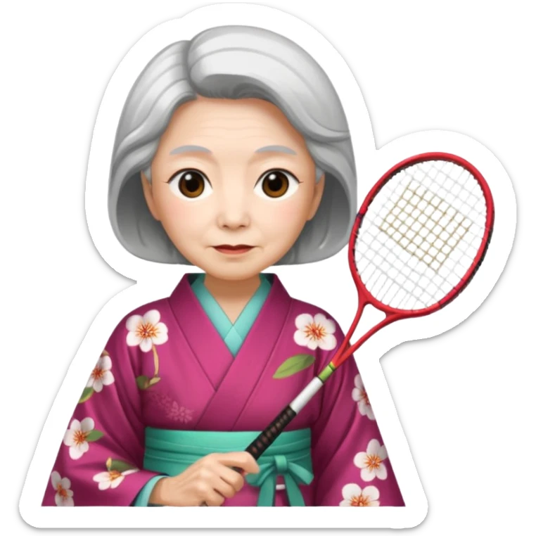ancient japanese old woman cherry color with 1 badminton racket sticker