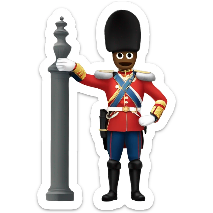 a queens guard soldier defending a clock that he is holding, top half of his body only sticker