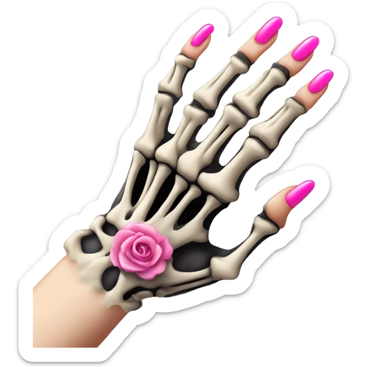 Pretty skeleton hand 5 fingers with pink nails manicure girly design but stylish minimalistic sticker