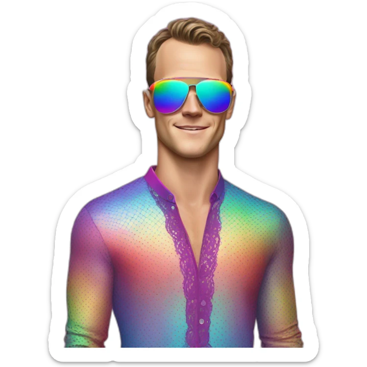 Fancy disco Jonathan Toews wearing rainbow lace shirt and wearing VR glasses sticker
