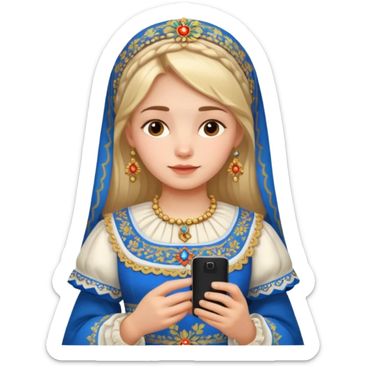 russia girl with custome dress and smartphone sticker