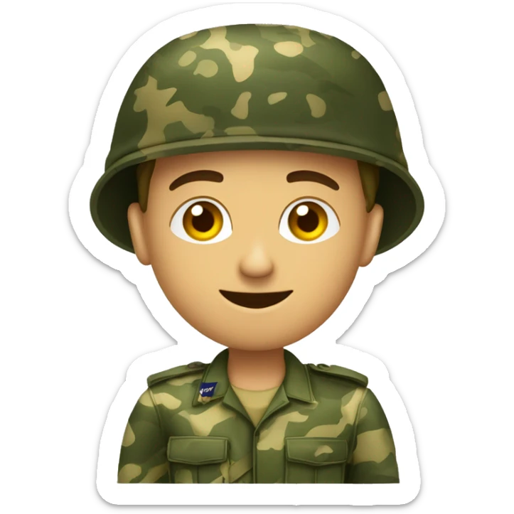 crie um emoji de um militar do exercito brasileiro com o camuflado típico sticker