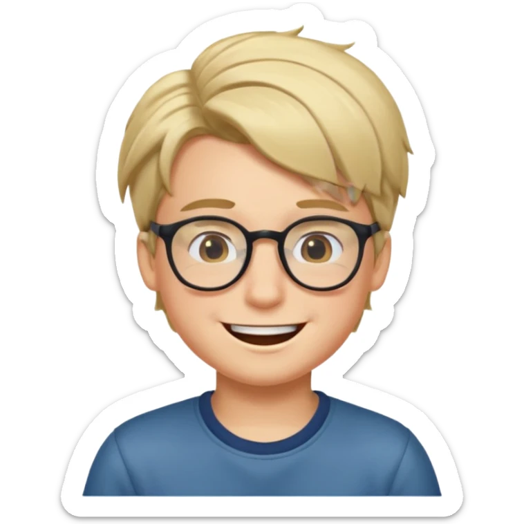 un ragazzo con gli occhiali e capelli al lato che fa l'occhiolino ed è felice sticker