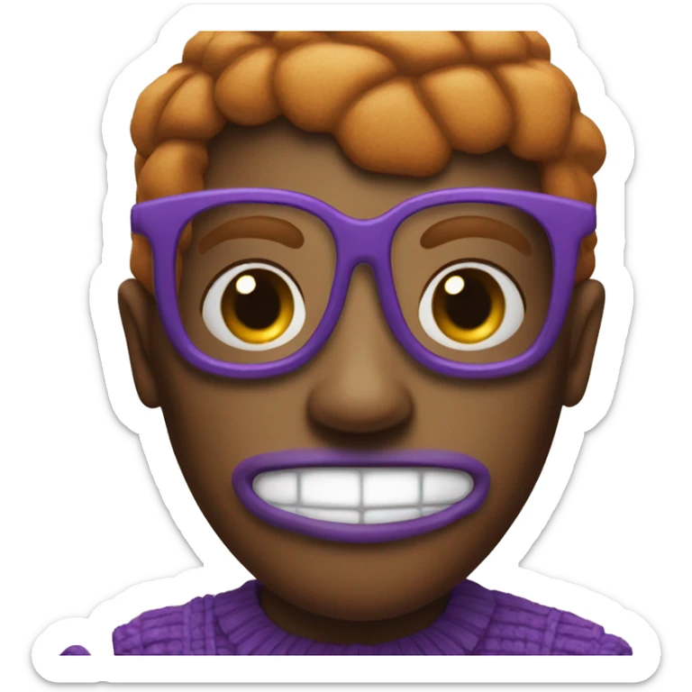 create a emoji ginger bread with purple and black sfumated glasses and nose piercings  sticker