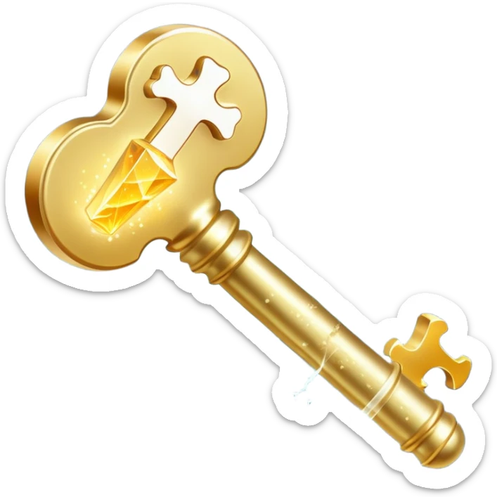 Radiant vitamin K2 appearing as a bright golden key next to a bone that glows with a magical light. The key and bone are connected by shimmering particles, showing how K2 unlocks bone strength and health. sticker