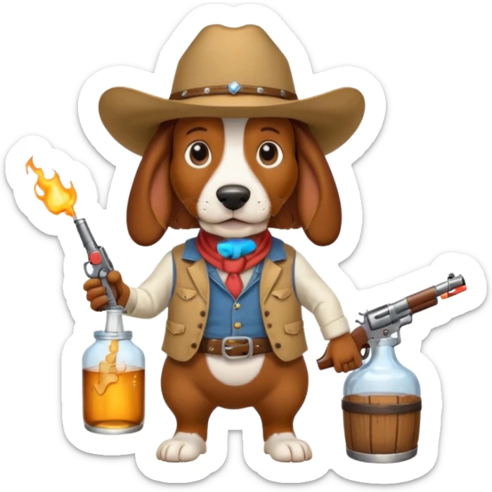 hillbilly basset hound with cowboy hat moonshine and a gun sticker