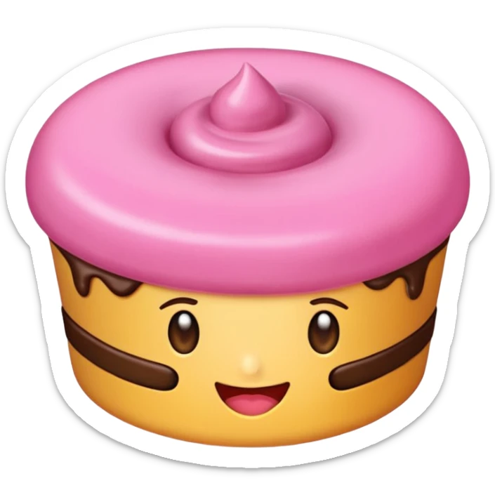 Yumuş yumuş pembe ayıcık elinde kremalı kek tutan sticker