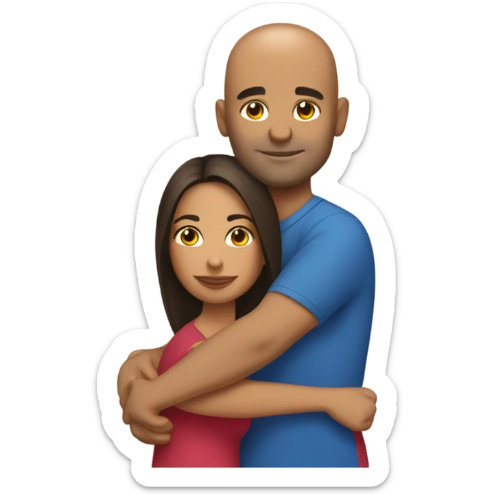 Comforting hug from brunette Puerto Rican to shorter bald male sticker
