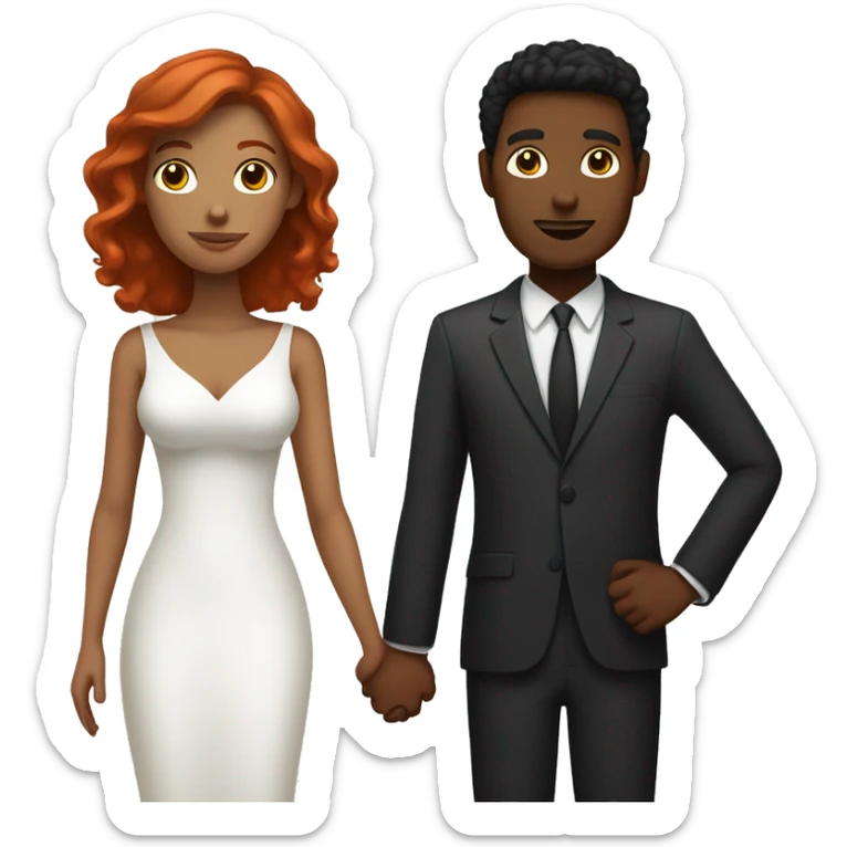 redhead white man and dark hair black woman holding hands sticker