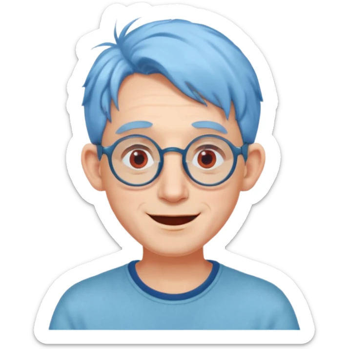 light blue haired man mid length hair with big ears and red earrings and spectacles happy sticker