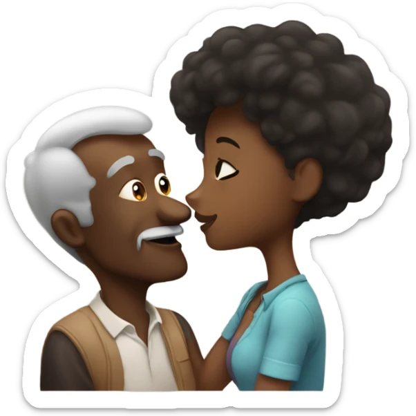 Darkskin grandpa kissing young brown skin girlfriend  sticker