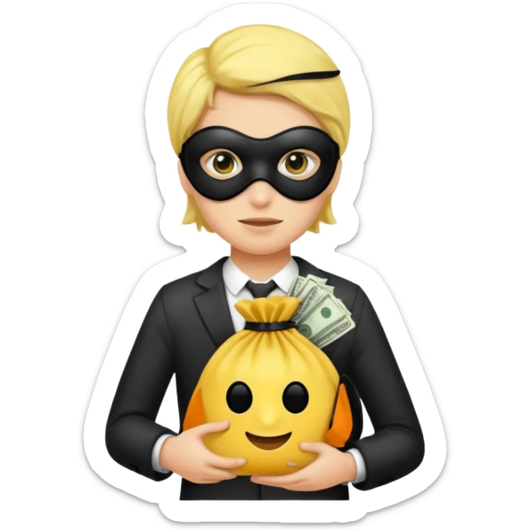 yellow skin robber wears black eye mask and carrying money bag sticker