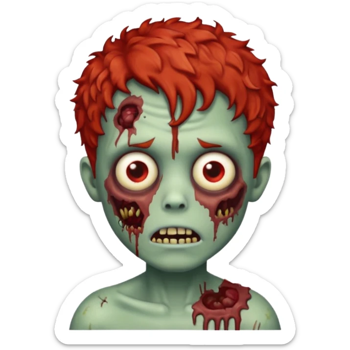 Create an emoji of zombie boy with red and short curly hair sticker