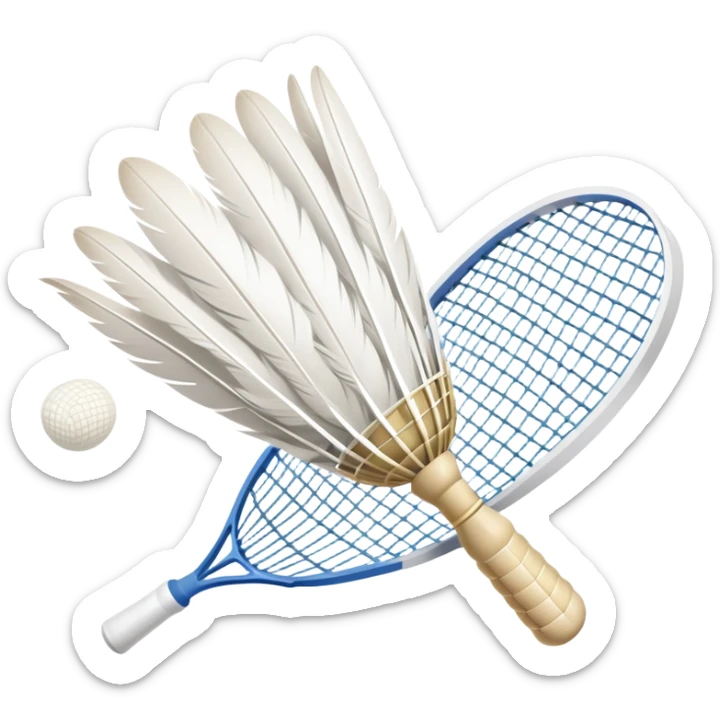 A shuttlecock mid-air above a badminton court, with its feathers spread wide and the background showing a faint outline of a net. The image emphasizes motion and lightness, symbolizing the speed and precision of the sport without players in sight sticker