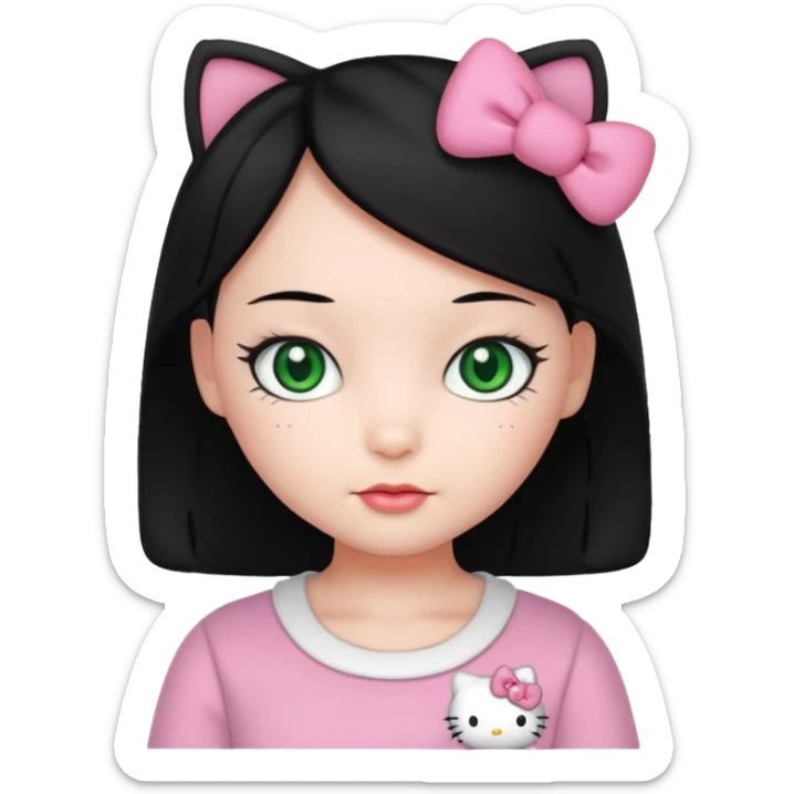 hello kitty girl either black hair and green eyes sticker