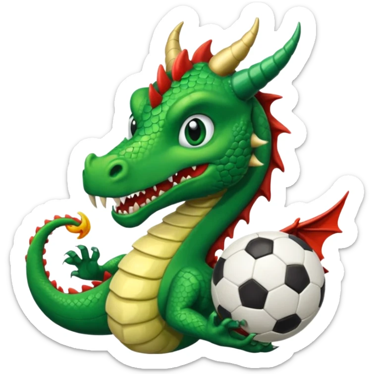 ein Drache mit einem Zauberstab in der Hand  und einem Hud  auf dem kopf und ein Fussball in der anderen hand sticker