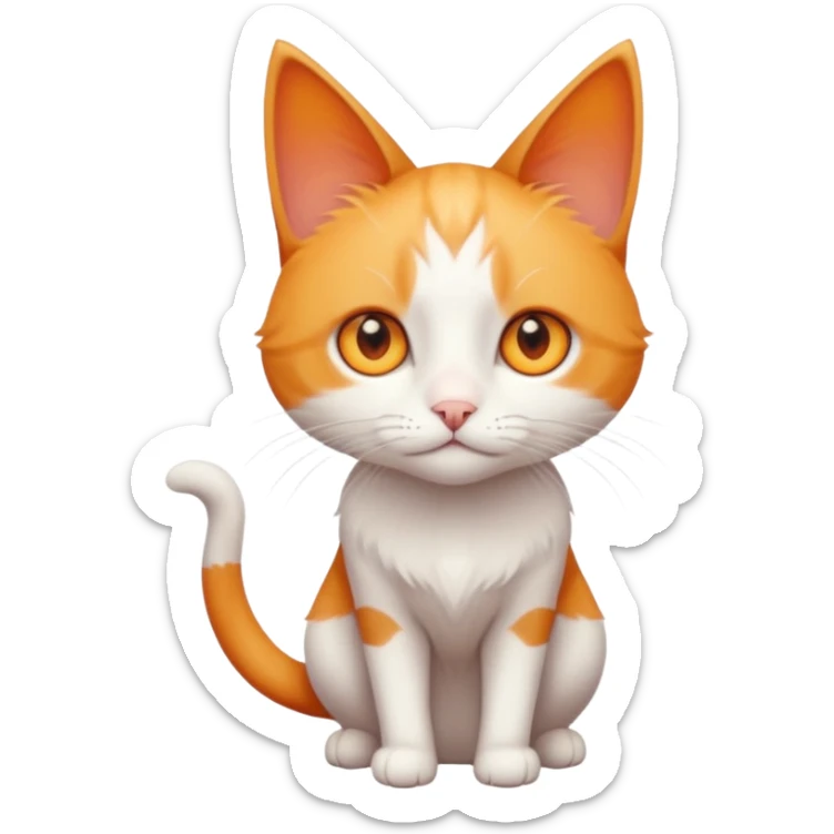 full body of tiny + skinny ginger and white cat with deep orange eyes and triangular shaped face sticker