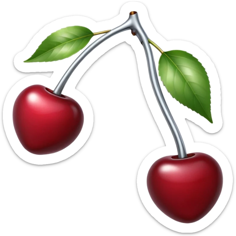 A pair of cherries emoji made of liquid silver chrome, smooth rounded shapes, glossy metallic surface, subtle sensual vibe, luxury sexy aesthetic, iOS emoji style, centered, clean white background sticker