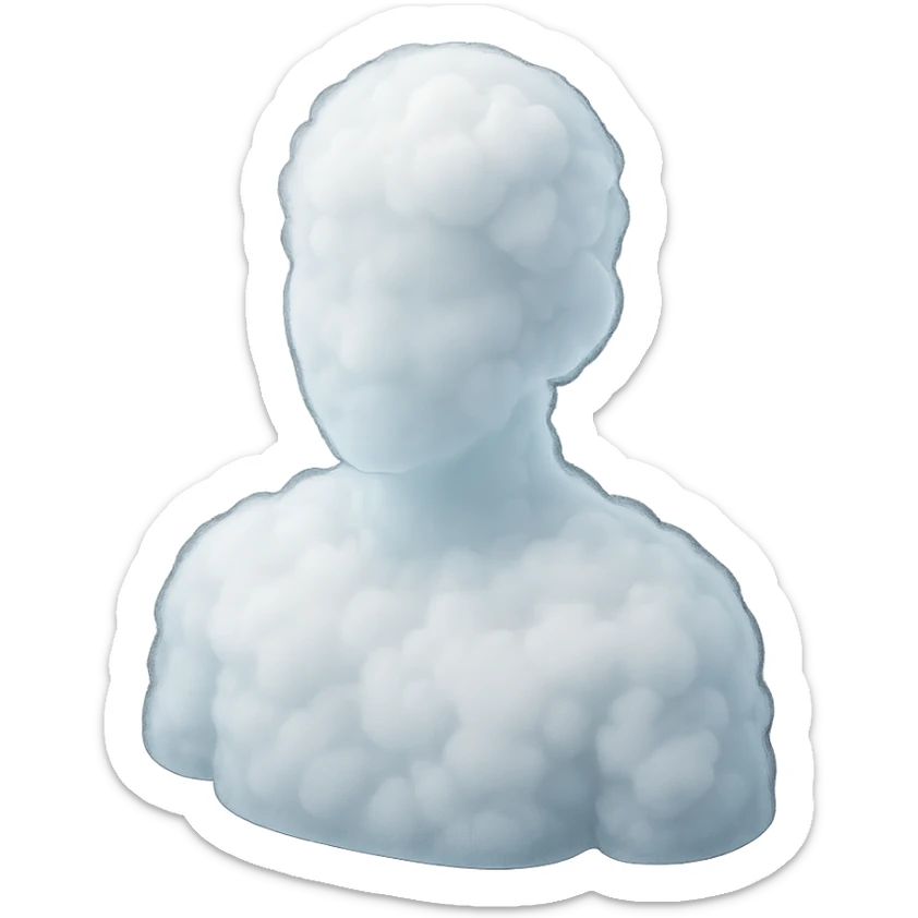 matte glass style, person shoulders up, front view, entirely made of white fluffy clouds sticker