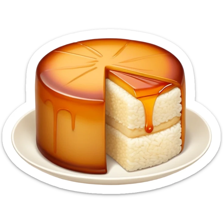 Nian Gao sticky rice cake with brown caramelized color, simplified emoji style with bold outlines and bright colors, cartoon style New Year sweet sticker