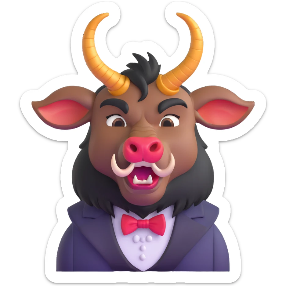 Beast from Beauty and the Beast with a human mouth and lips, keeping his horns, fur, and formal outfit sticker