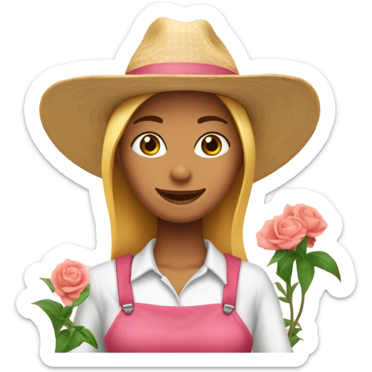 Una chica con un overol rosa y un sombrero de jardinera blanco sticker