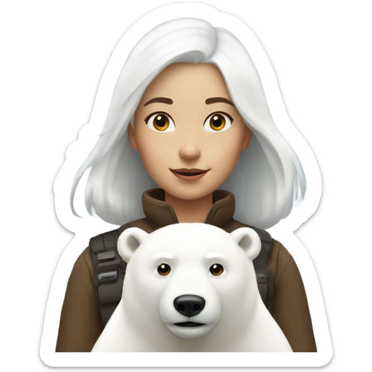 Girl with white hair and grey eyes rides a polar bear  sticker