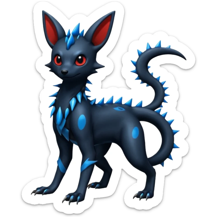 Shiny Dark Edgy Black And Blue Umbreon-Salandit-Wolf-Fakémon-hybrid-creature (full body)  sticker
