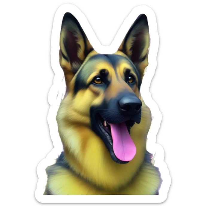 .Zombie_ Vaporwave black holographic oilslick zombie yellow German shepherd dog yellow caution tape graffiti stripes iridescent blue purple yellow stripes sticker