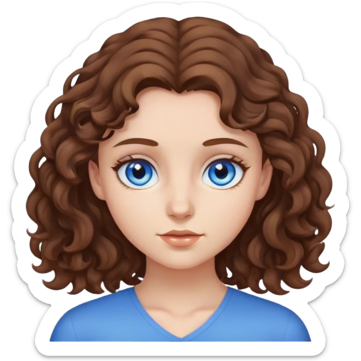 girl with brown a little curly hair and blue eyes  sticker
