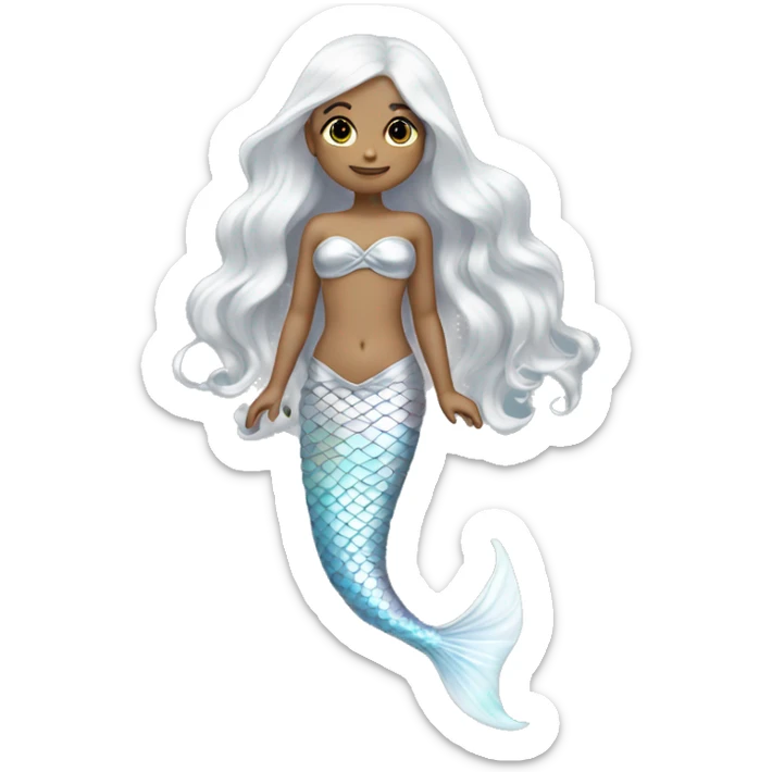 Iridescent silver mermaid tail full body tan girl long white hair sticker