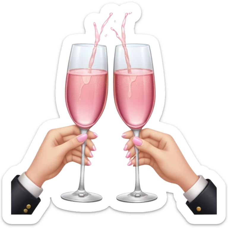 champagne glasses with pink champagne giving cheers with two hands with five fingers sticker