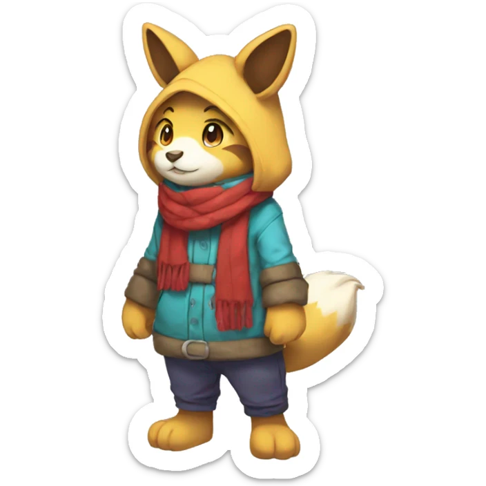 Anthro Sona Fakemon with a scarf and a hood Full Body sticker