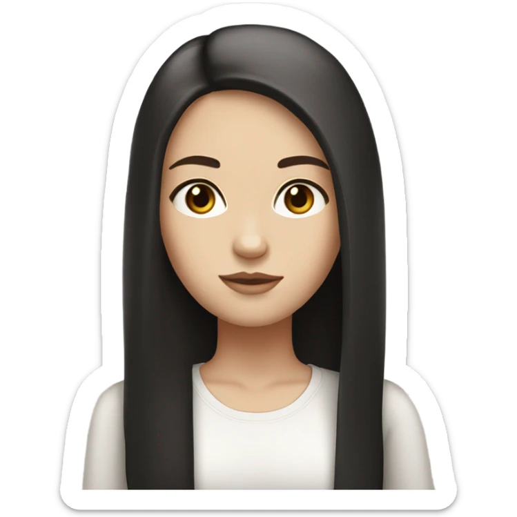 White girl with black long straight hair brown eyes sticker