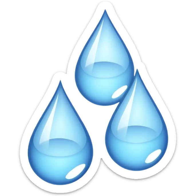 three equally sized droplets stacked on top of each other with two other droplets going outward from the middle droplet sticker