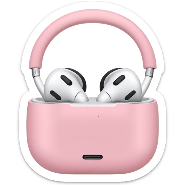 Create a pink happy circle emoji who listens to music on AirPods Max make them always this style 🥹 sticker