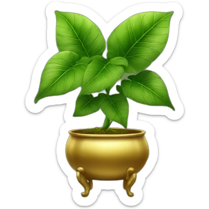 divine plant with big leaves in a golden pot with a stand sticker