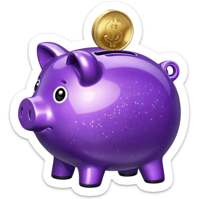 money in a glitter purple piggy bank sticker