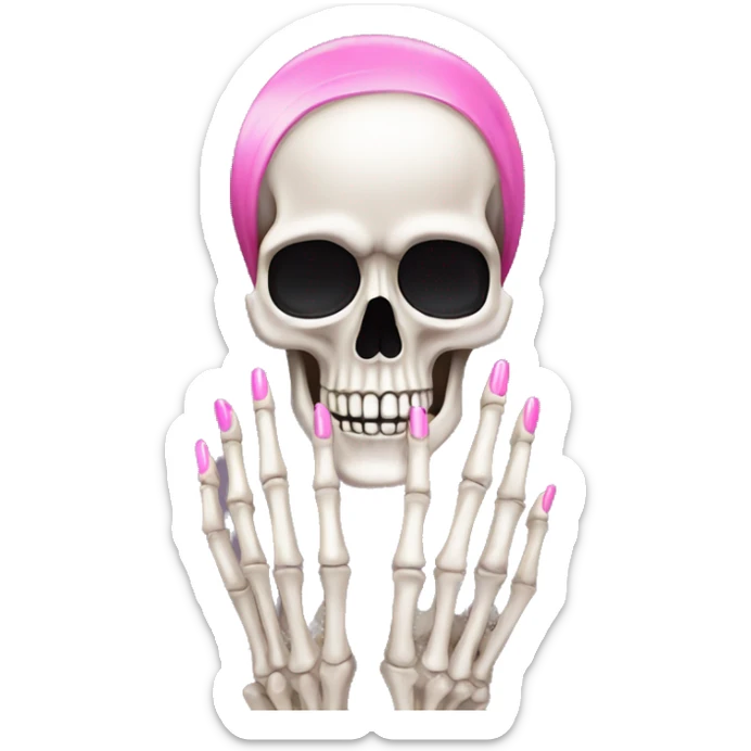 Pretty skeleton 5 fingers hand with pink nails manicure girly design but stylish minimalistic sticker