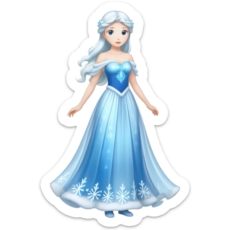 An ice Snow Maiden character, full body, standing in side view, made of translucent ice, winter fairy tale style. sticker
