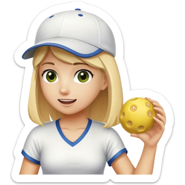 Girl with blond hair and wearing a white baseball cap playing pickleball sticker