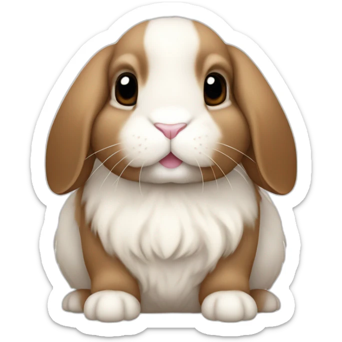 holland lop rabbit with floppy ears in apple iOS emoji style white underbelly but brown all over otherwise sticker