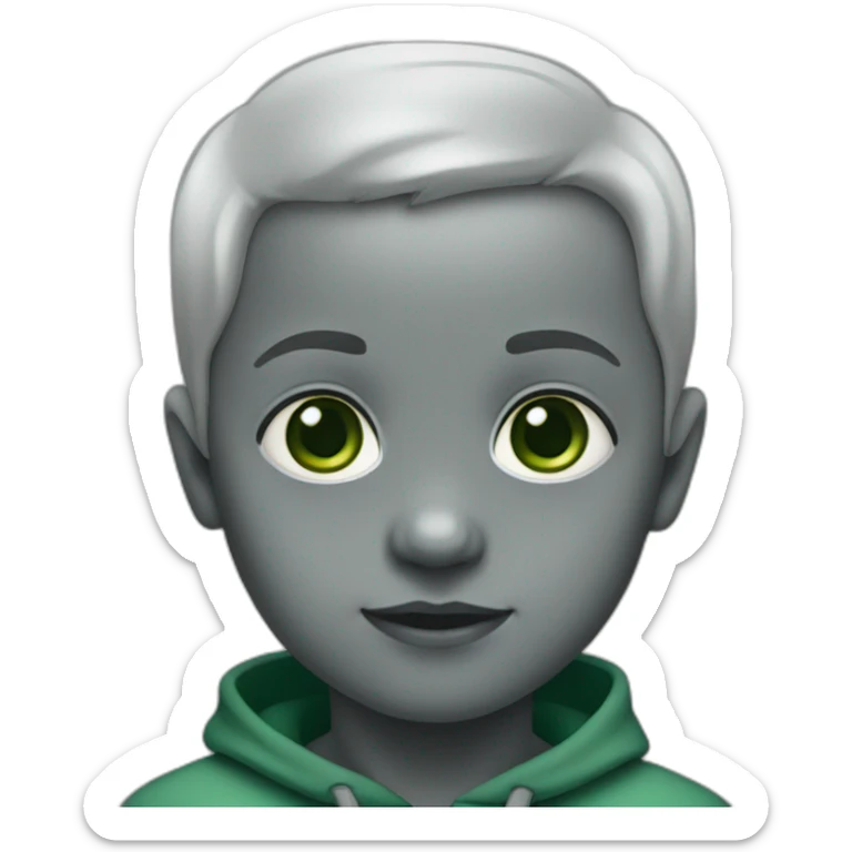 WhatsApp infant emoji with grey skin and green eyes without hairs on head sticker