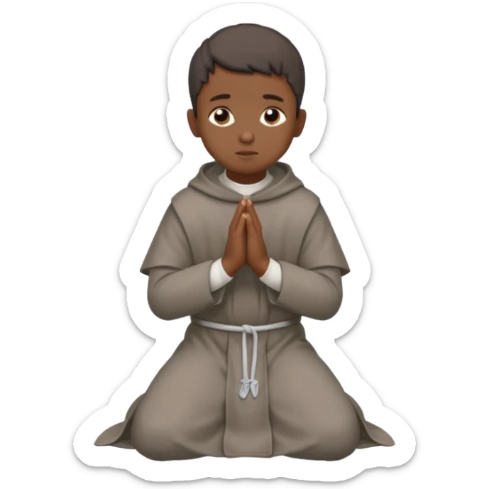 Un chico moreno con un hábito fransiscano gris ,y que el este de lado en forma de oración  sticker