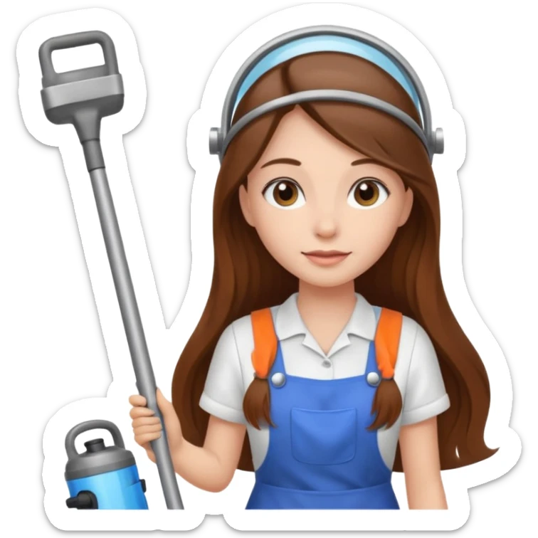beautiful girl with long brown hair cleaning and vacuuming sticker